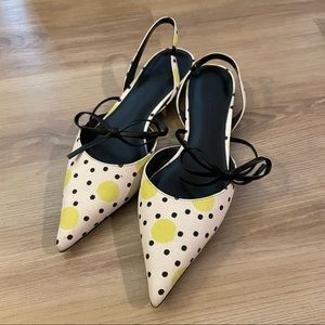 NWT Charles & Keith Polka Dots Sling Back Bows Sandals Women Size 38/ US 7.5 /8